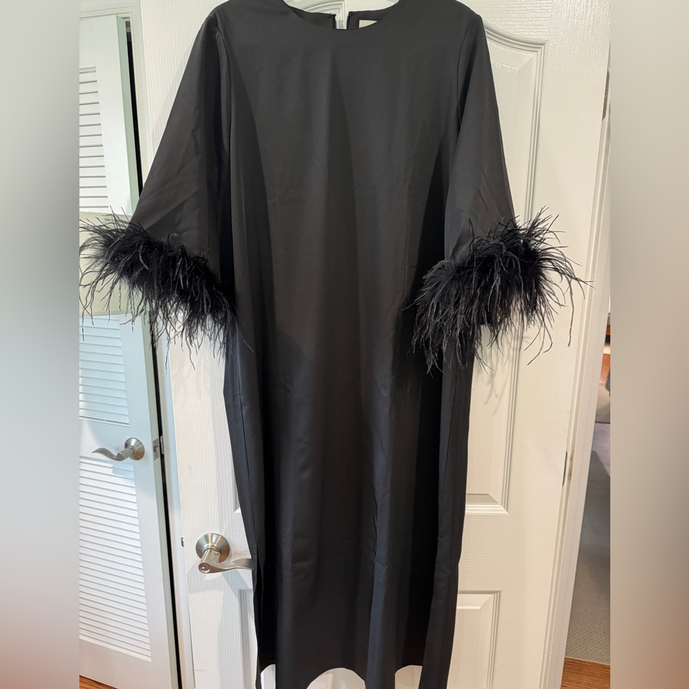 Chic Black Gown with Feather Accents